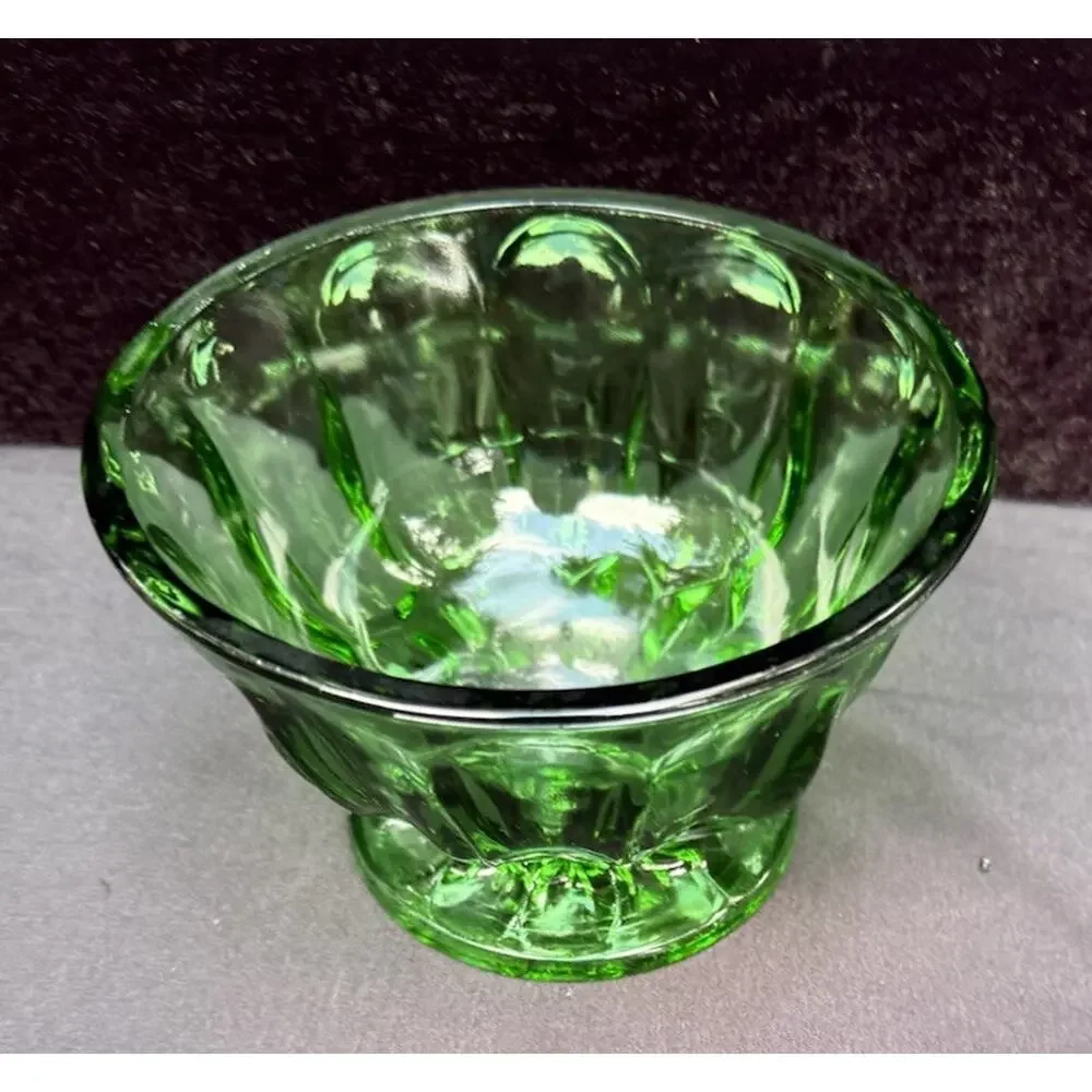 Vtg 1960s Anchor Hocking Emerald Green Glass Thumbprint Pedestal Candy Dish Bowl